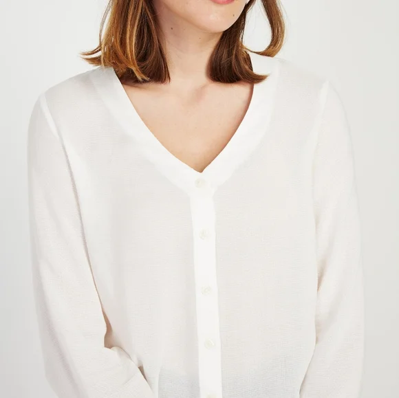 Frank and Oak Dobby Ruffle Blouses in white - Picture 2 of 10